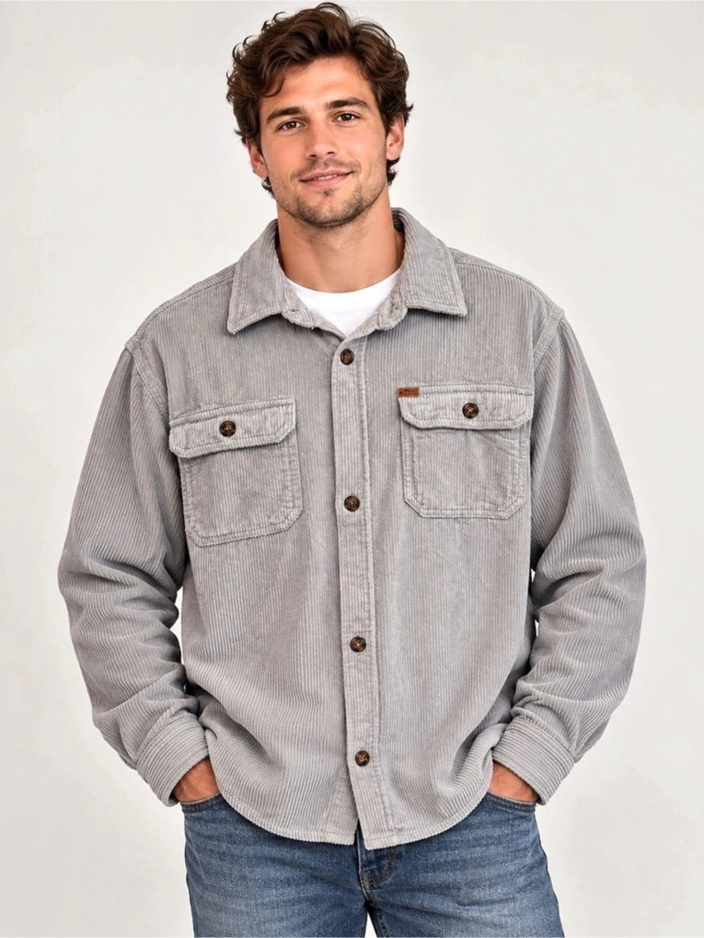 Brixton Harlow Large/S Overshirt Corduroy Overshirt in Gray Size Large NWT